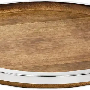 Heißes Angebot Edzard Tablett Cincinnati (Ø 40 cm), rund, Mangoholz, Edelstahl, glänzend vernickelt