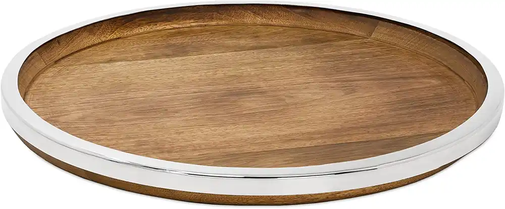 Heißes Angebot Edzard Tablett Cincinnati (Ø 40 cm), rund, Mangoholz, Edelstahl, glänzend vernickelt
