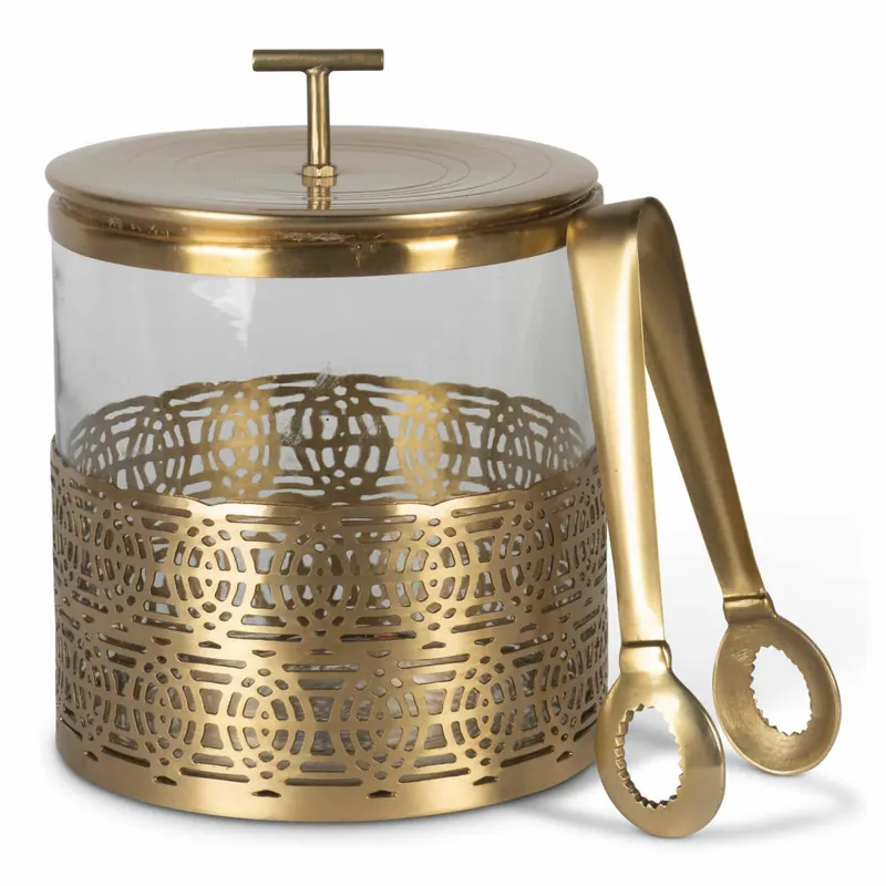 Top-Preis Authentic Models Art Deco Ice Bucket, Eiskübel, Eiswürfelbehälter, Glas / Messing, BA010