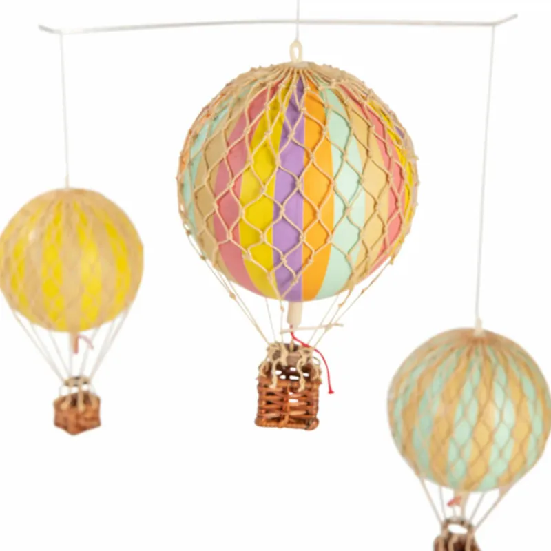 Authentic Models Mobile Flying the Skies Pastell Rainbow, Hängedekoration, Ballon, Rattan / Papier / Kunststoff, AP132 Echt