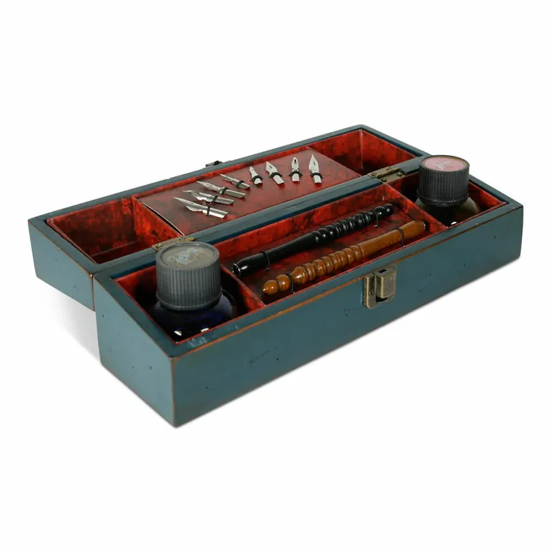 Authentic Models Reise-Schreibset Windsor Travel Blue, in Holzbox, mit Zubehör, Holz, Glas, Materialmix, MG127 Sichere Zahlung