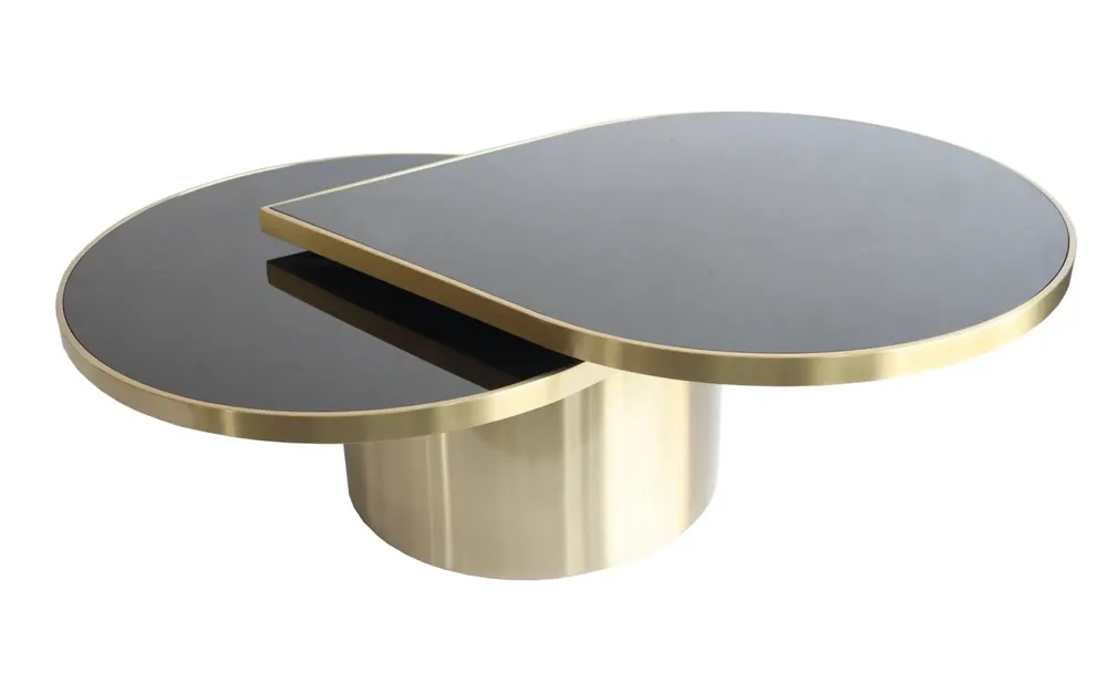 Direktkauf Hazenkamp Couchtisch Drop aus Edelstahl Gold mit schwarzem Glas