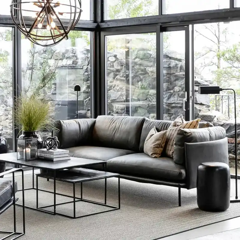 Billig Artwood Ledersofa Brioche schwarz