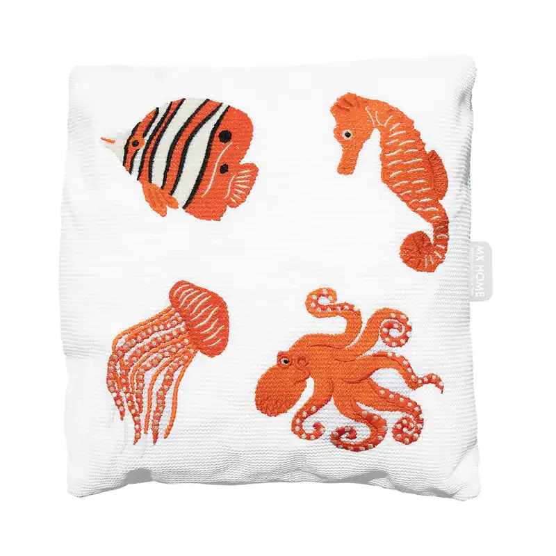 MXHOME Weißes Kissen - Orangefarbene Fischstickerei - Outdoor Online Kaufen