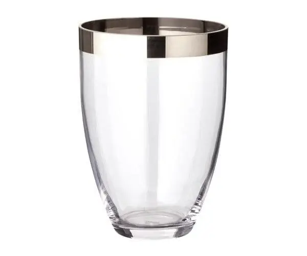 Edzard Vase Charlotte, mundgeblasenes Kristallglas mit Platinrand Schneller Versand