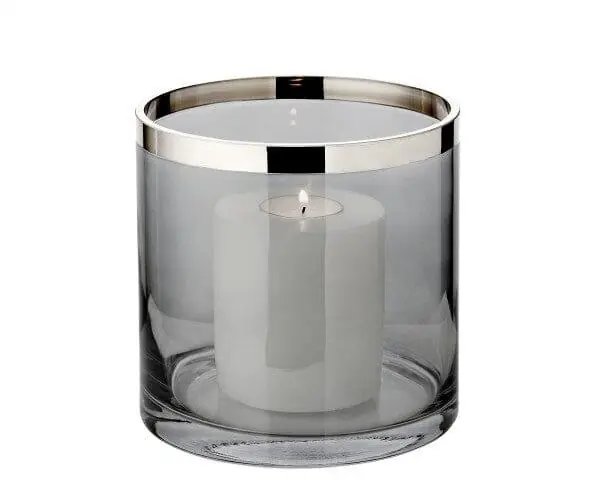 Edzard Windlicht Zeus (H 15 cm, ø 15 cm), dunkles Kristallglas mit Platinrand Preis Gesenkt