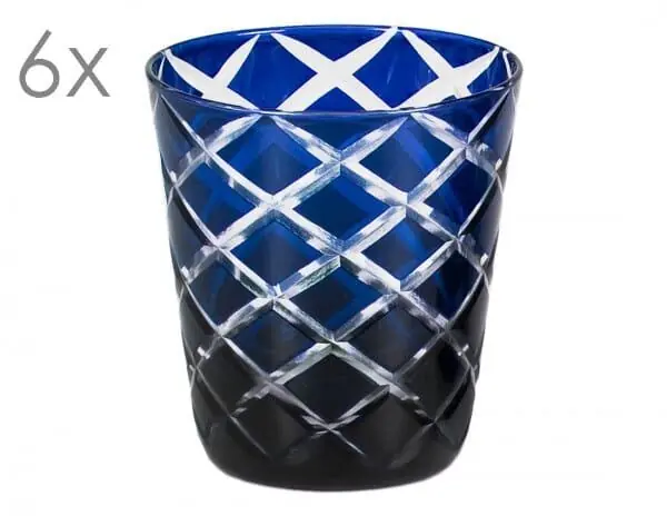 Abverkauf Edzard Dio 6er Set Kristallgläser, blau, handgeschliffenes Glas