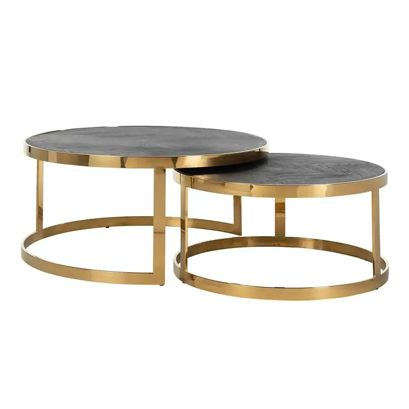 Direktkauf Richmond Interiors Couchtisch Blackbone gold 2er-Set (Schwarz rustikal)