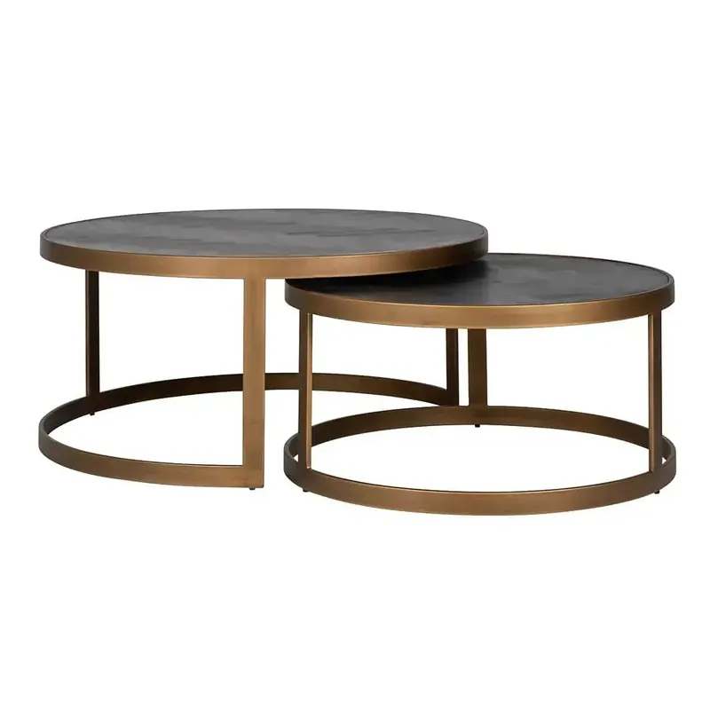 Sichere Zahlung Richmond Interiors Couchtisch Blackbone brass 2er-Set (Schwarz rustikal)