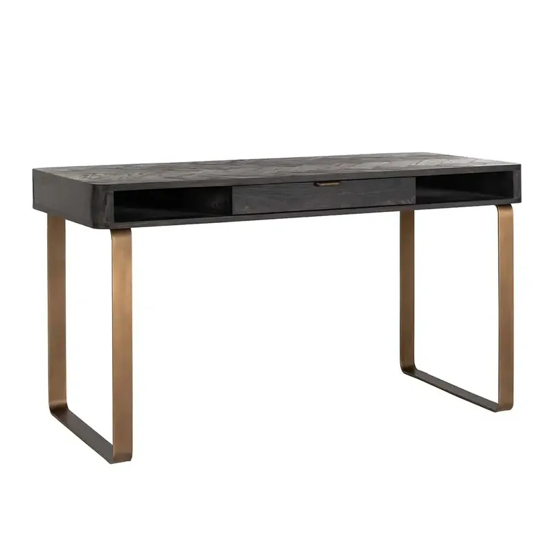 Bestpreis Richmond Interiors Schreibtisch Blackbone brass 1-Schublade (Schwarz rustikal)