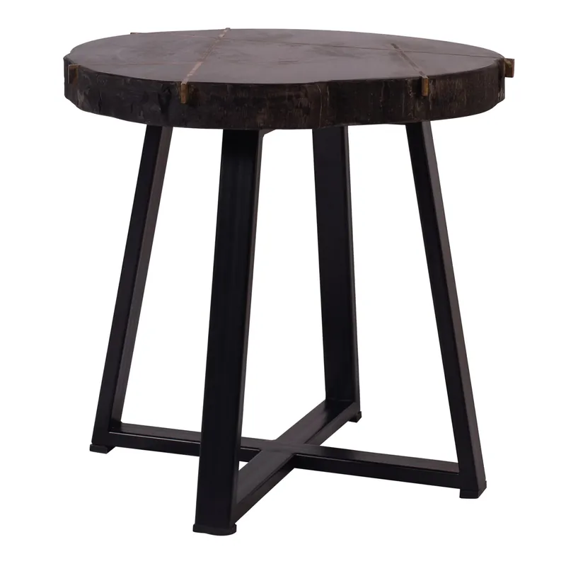 Nur Für Kurze Zeit PTMD Tay Couchtisch aus versteinertem Holz, schwarz, Metall, hoch