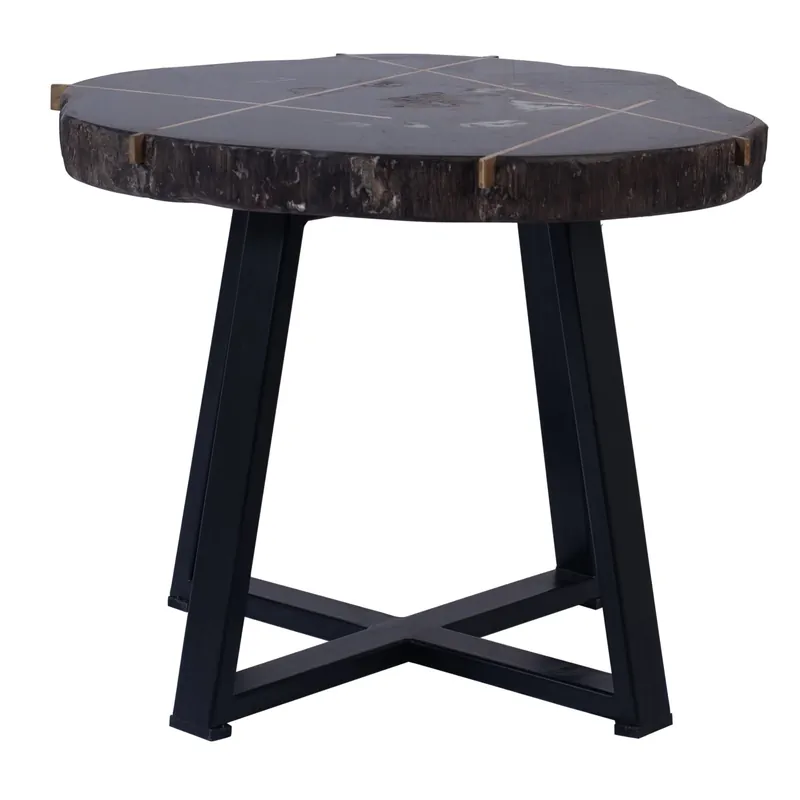 PTMD Tay Couchtisch aus versteinertem Holz, schwarz, Metall, niedrig Top-Preis