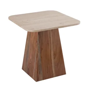 Bestseller PTMD Bronson Cream Travertine and wood Beistelltisch klein