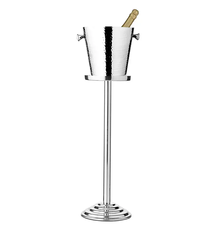 Edzard Flaschenkühler Capri (Höhe 83 cm, Ø 23 cm) inkl. Ständer, gehämmert, Edelstahl, hochglanzpoliert Echt