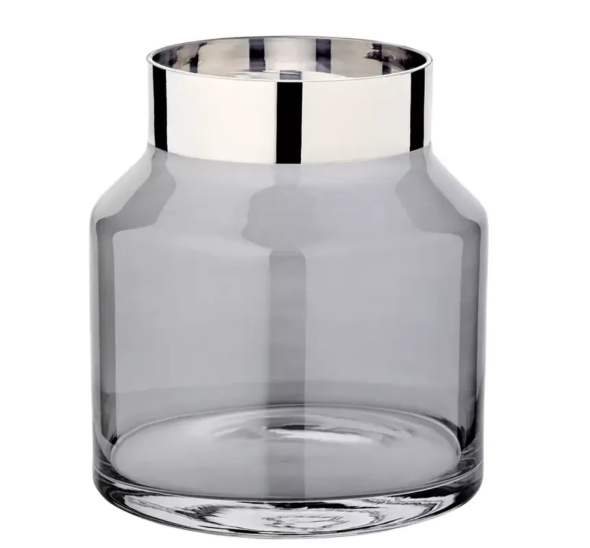 Saisonangebot Edzard Vase Gabi (Höhe 19 cm, Ø 17 cm), dunkles mundgeblasenes Kristallglas mit Platinrand