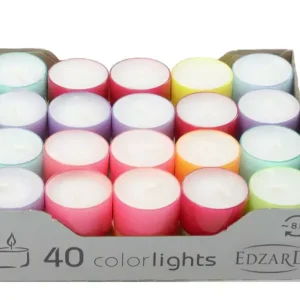 Zertifiziert Edzard 40 Stück Colorlights Summer Teelichter, weiß, bunte Kunststoffhülle, Brenndauer ca. 8 h
