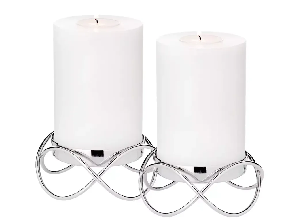 Edzard 2er-Set Kerzenhalter Bastia (H 4,5 cm), silberfarben, vernickelter Edelstahl, für Kerzen ø 8 cm Markenware