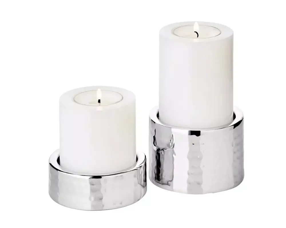 Edzard 2er-Set Kerzenhalter Luca (Höhe 2,5 cm & 5 cm, Ø 7,5 cm), gehämmert, Edelstahl, hochglanzpoliert Heißes Angebot