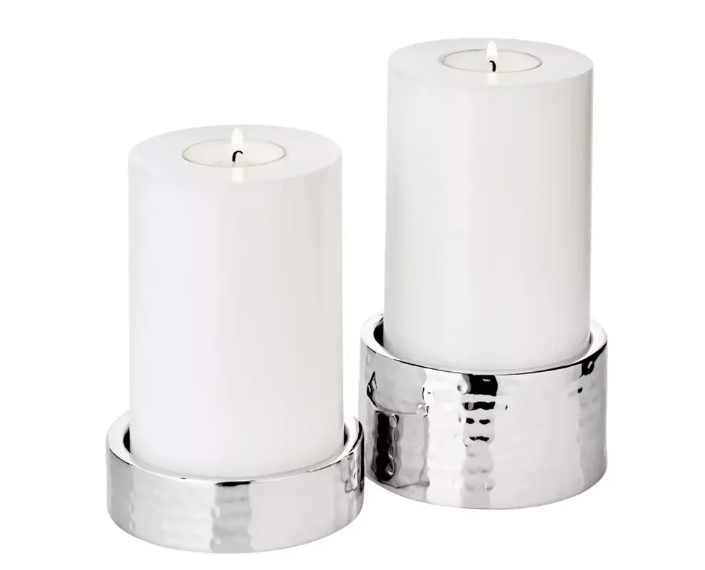 Edzard 2er-Set Kerzenhalter Luca (Höhe 2,5 cm & 5 cm, Ø 9,5 cm), gehämmert, Edelstahl, hochglanzpoliert Sonderangebot