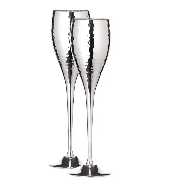 Highlight Edzard 2er-Set Sektkelch Dodo (Höhe 23 cm, Füllmenge 200 ml), gehämmert, edel versilbert