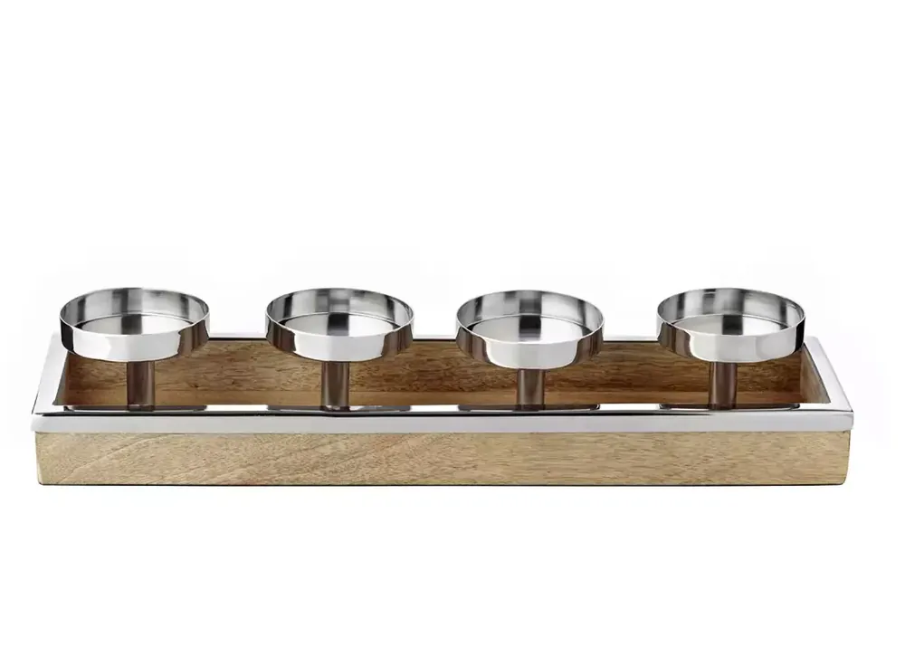 Top-Preis Edzard Adventskerzenhalter Lille (Höhe 9 cm, Länge 45 cm), Edelstahl und Mangoholz, für 4 Kerzen ø 8 cm