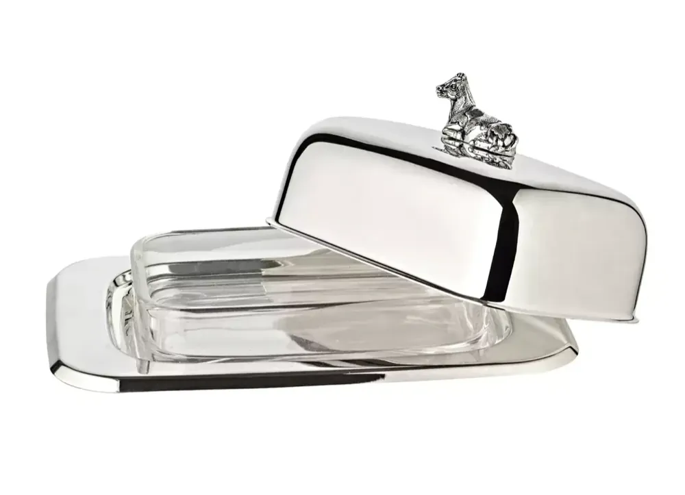 Edzard Butterdose Kuh (250 g Butter), Kuh-Figur, edel versilbert, mit Glasschale & Buttermesser Angebot