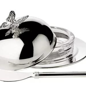 Aktuell Edzard Butterglocke Butterfly (130 g Butter), Schmetterling-Figur, edel versilbert, mit Glasschale & Messer
