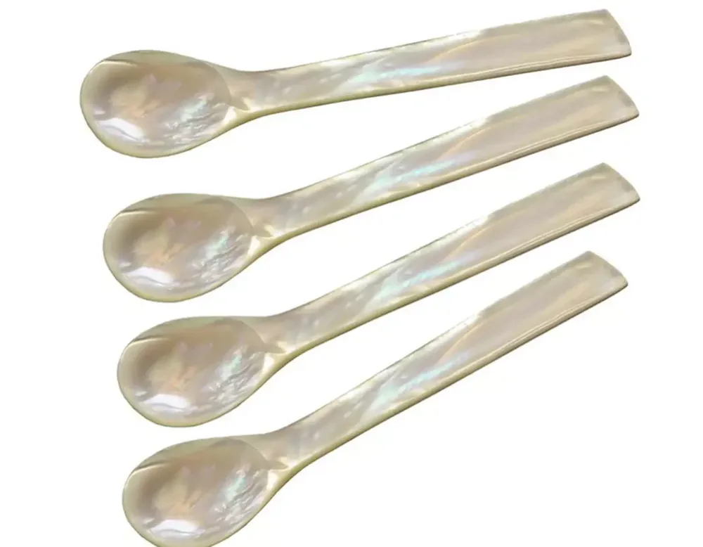 Edzard 4er-Set Eierlöffel Perlmutt (eckige Enden, Länge 11 cm), Handarbeit, Naturprodukt, Ei & Kaviarlöffel Expressversand