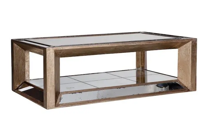 Flamant Couchtisch MITCHELL, Rechteck, Spiegelglas und Holz, 120x70 Direkt Vom Hersteller