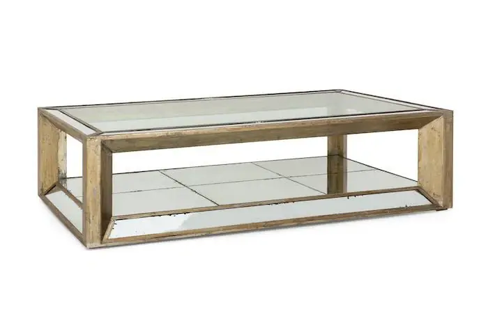 Bestseller Flamant Couchtisch MITCHELL, Rechteck, Spiegelglas und Holz, 160x80